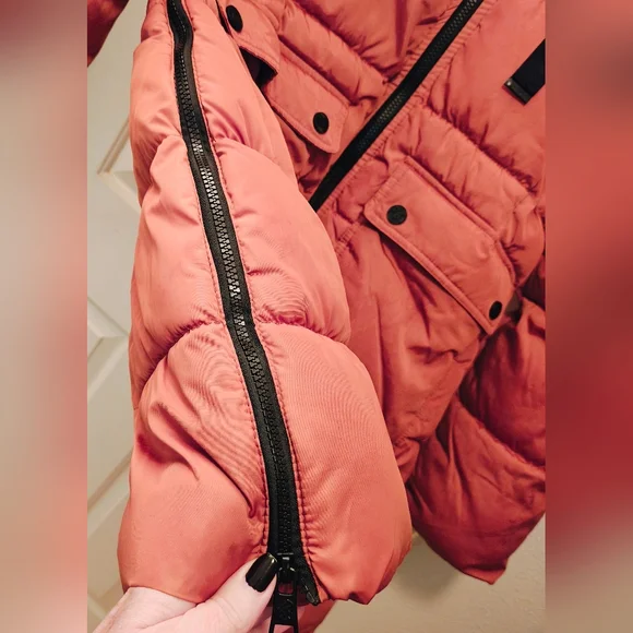 Y2K Rocawear Quilted Puffer Parka Jacket w Sherpa Hood Multi Pockets & Zip Sides - Picture 5 of 16